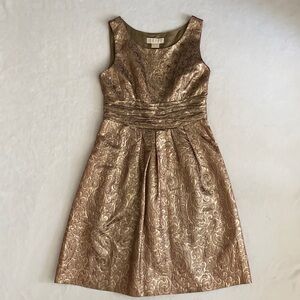 {NWT} MICHAEL Michael Kors | Brocade Metallic Sleeveless A-Line Dress Gold (8)